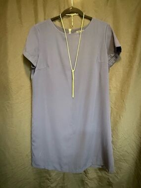 Lulu's Navy Crewneck Shift Dress with Gold Necklace Accent